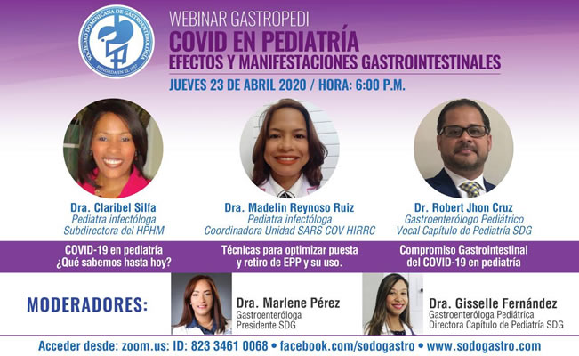 La  Sociedad Dominicana de Gastroenterología invita a webinar sobre COVID-19 en pediatría 