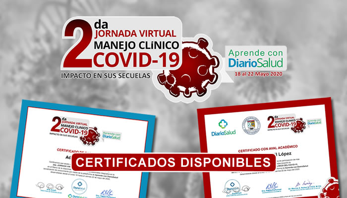 Ya están disponibles los certificados de la 2da Jornada Virtual Manejo Clínico Especializado del COVID-19 