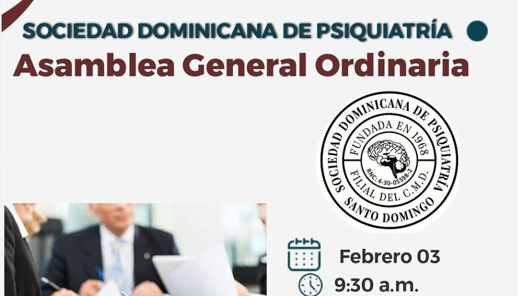 Sociedad Psiquiatría celebrará asamblea general ordinaria  